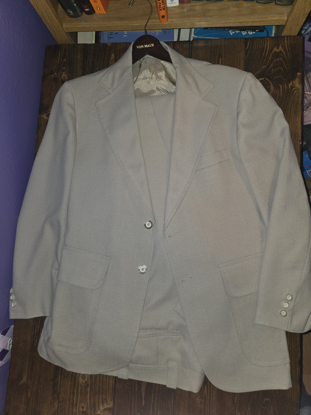 Vintage 70s JCPenney Mens 2 Piece Suit 42R 34x31 Tan Beige Wide Lapel